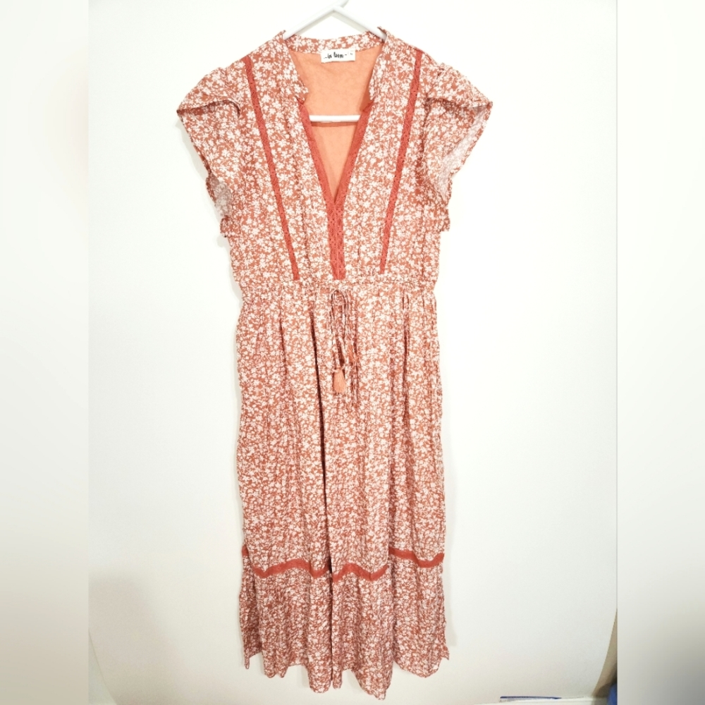 In Loom | New Floral Midi Dress Orange White Medium